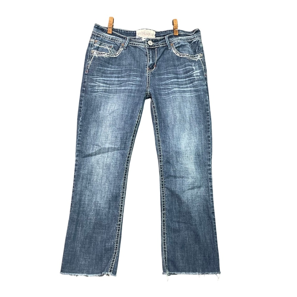 Hydraulic Bailey Bootcut Jeans Womens 14 Blue Embellished Raw Hem Y2K Denim